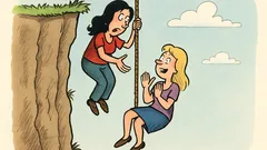 Vic: Crnka i plavuša vise s litice